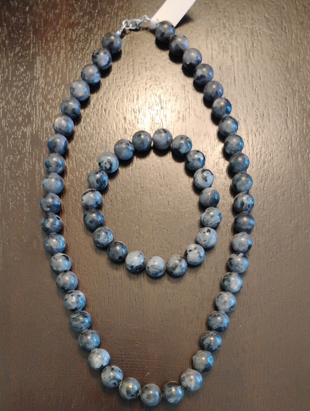 Larvikite Marbled Beaded Necklace and Bracelet Set